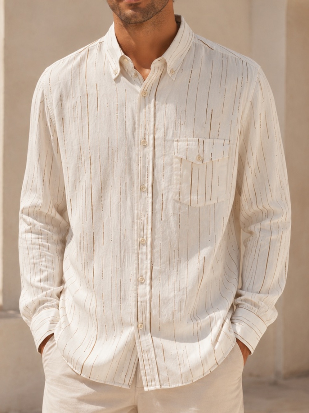 Rogan NYC MEDIUM Ivory Stripe Cotton Shirt Portugal